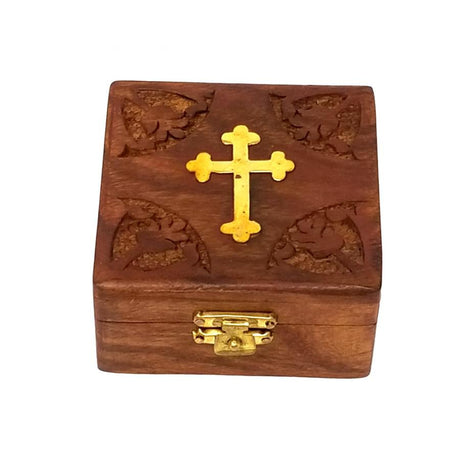 3" Cross Inlaid Wooden Box - Magick Magick.com