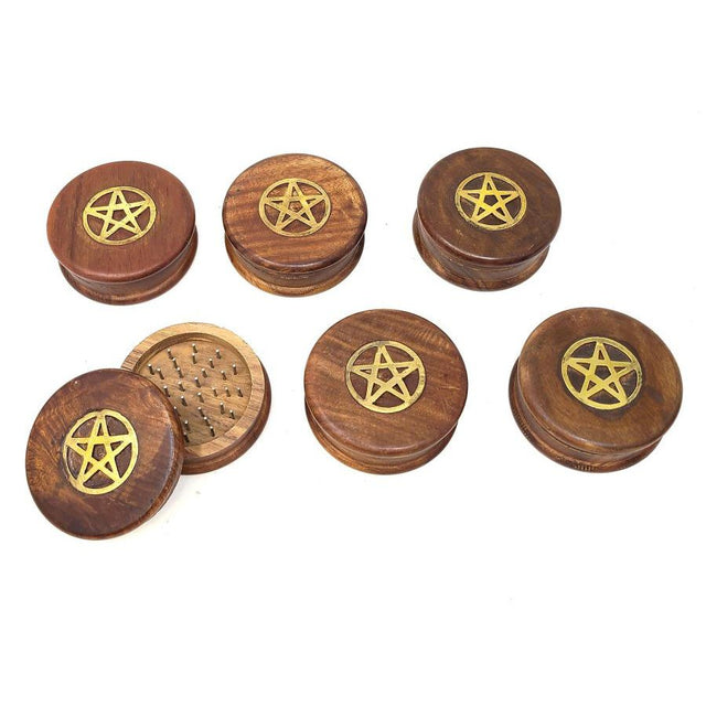 3" Pentagram Herb Grinder with Brass Inlay - Magick Magick.com