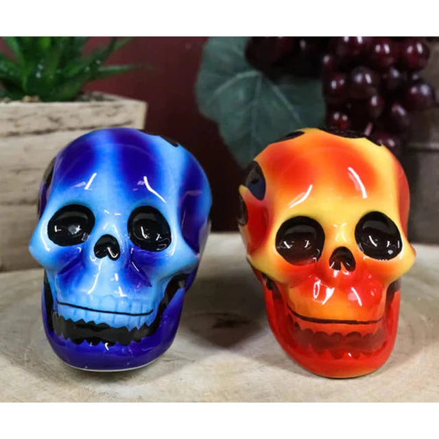 3" Salt & Pepper Shaker - Flame Skulls - Magick Magick.com