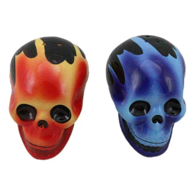 3" Salt & Pepper Shaker - Flame Skulls - Magick Magick.com