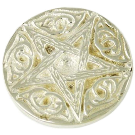 3" Silver Plated Solid Brass Woodland Pentagram Altar Tile - Magick Magick.com