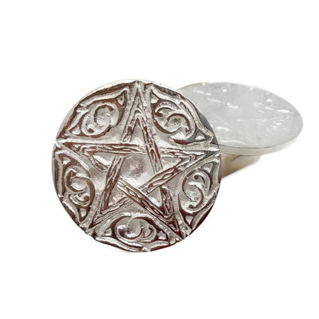3" Silver Plated Solid Brass Woodland Pentagram Altar Tile - Magick Magick.com