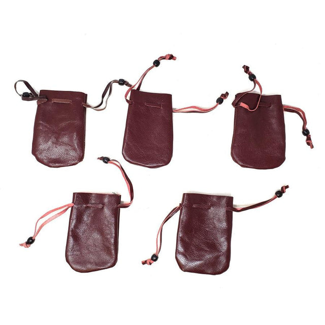 3" x 2" Maroon/Burgundy Leather Drawstring Pouch - Magick Magick.com