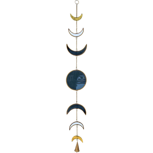 36" Glass & Metal Hanging String with Bell - Moon Phases - Magick Magick.com
