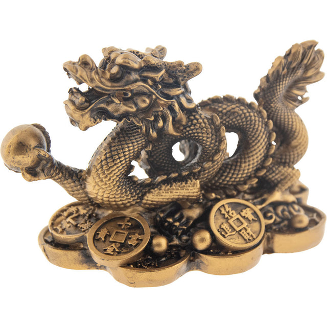 3.25" Polyresin Feng Shui Figurine Money Dragon - Gold - Magick Magick.com