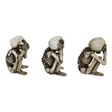 3.25" Sitting Skeleton Statue Set - See, Hear, Speak No Evil (Set of 3) - Magick Magick.com