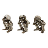 3.25" Sitting Skeleton Statue Set - See, Hear, Speak No Evil (Set of 3) - Magick Magick.com