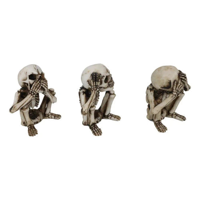 3.25" Sitting Skeleton Statue Set - See, Hear, Speak No Evil (Set of 3) - Magick Magick.com