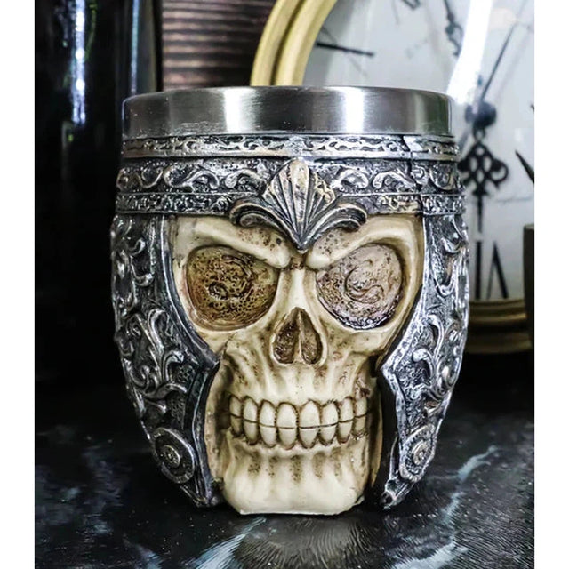 3.25" Stainless Steel Resin Mug - Armoured Skull - Magick Magick.com