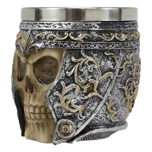 3.25" Stainless Steel Resin Mug - Armoured Skull - Magick Magick.com