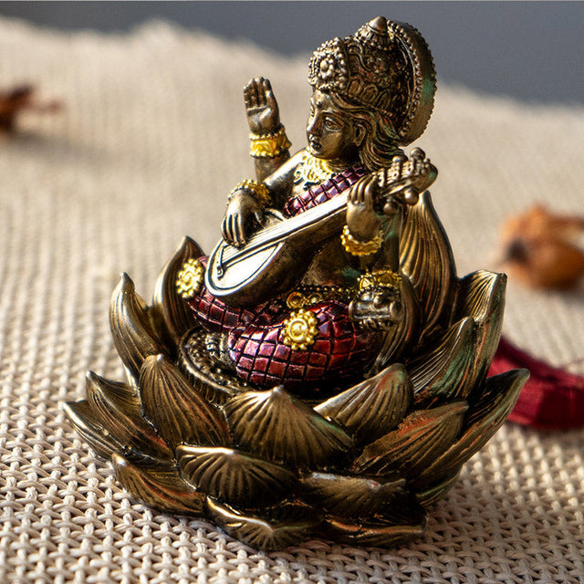 3.3" Saraswati on Lotus Statue - Magick Magick.com