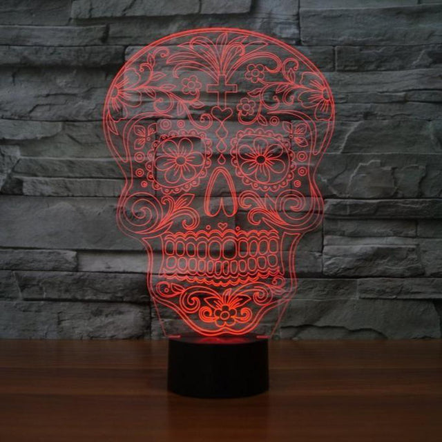 3.35" Day of the Dead Floral Skull 3D Light - Magick Magick.com