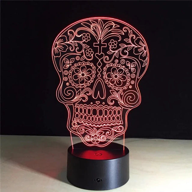 3.35" Day of the Dead Floral Skull 3D Light - Magick Magick.com