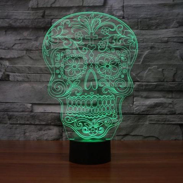 3.35" Day of the Dead Floral Skull 3D Light - Magick Magick.com