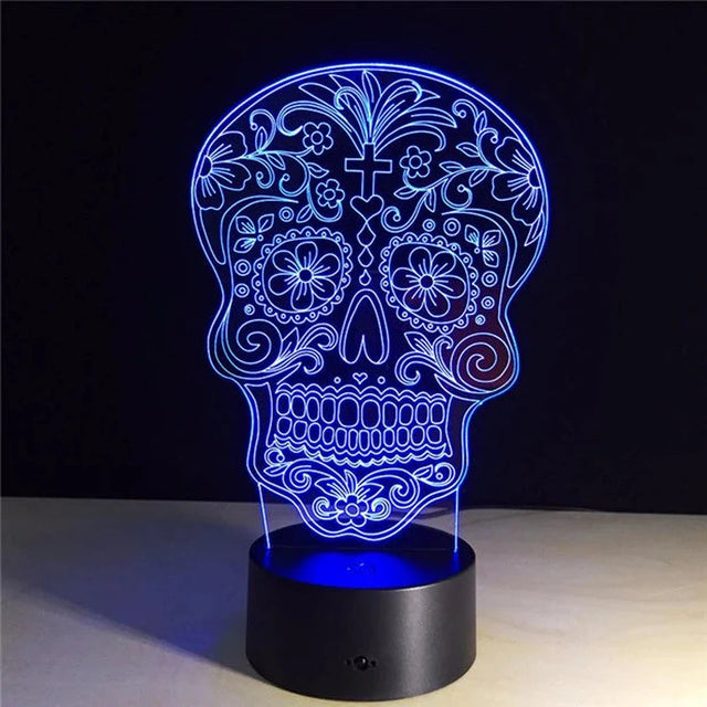 3.35" Day of the Dead Floral Skull 3D Light - Magick Magick.com