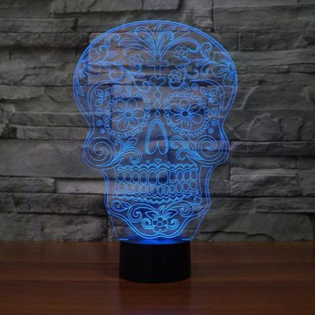 3.35" Day of the Dead Floral Skull 3D Light - Magick Magick.com