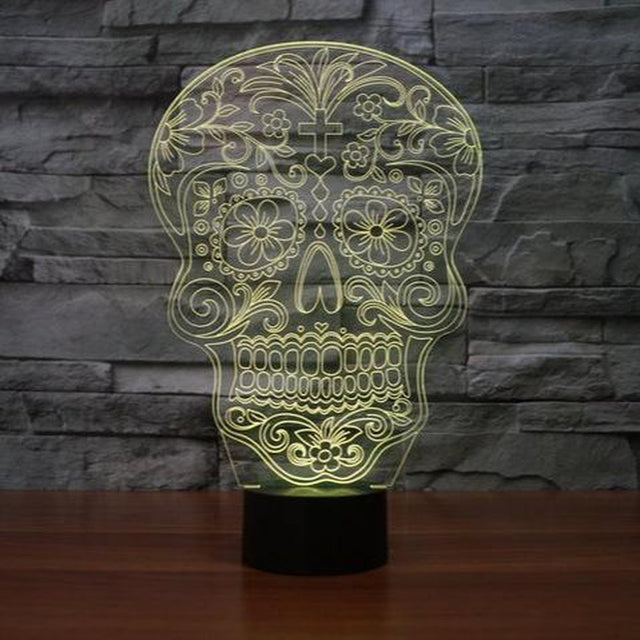 3.35" Day of the Dead Floral Skull 3D Light - Magick Magick.com