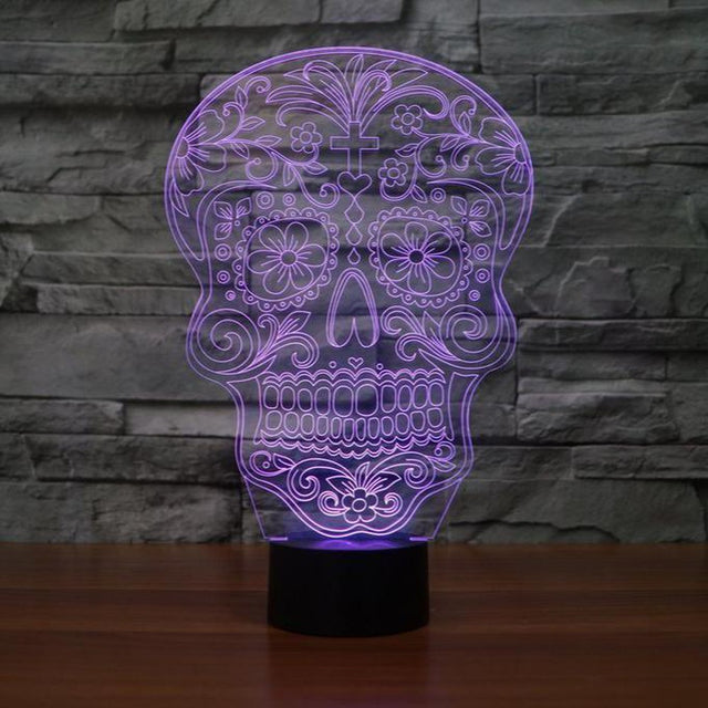 3.35" Day of the Dead Floral Skull 3D Light - Magick Magick.com