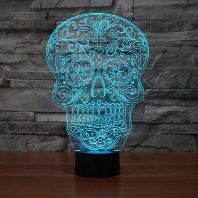 3.35" Day of the Dead Floral Skull 3D Light - Magick Magick.com