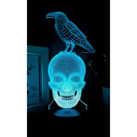 3.35" Raven on Skull 3D LED Light - Magick Magick.com