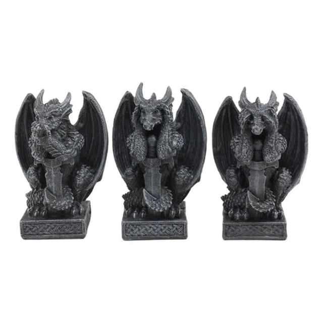 3.35" Sitting Dragon Statue Set - See, Hear, Speak No Evil (Set of 3) - Magick Magick.com