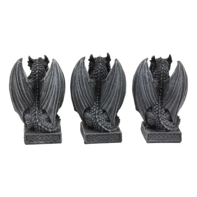 3.35" Sitting Dragon Statue Set - See, Hear, Speak No Evil (Set of 3) - Magick Magick.com