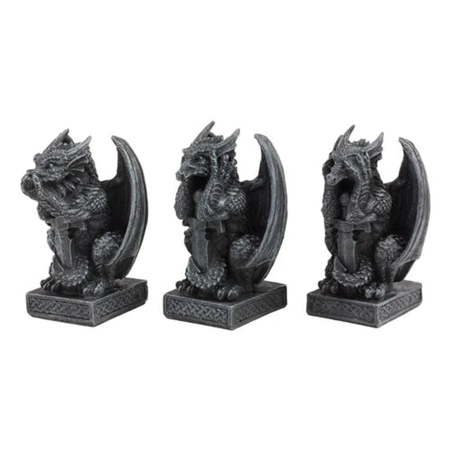 3.35" Sitting Dragon Statue Set - See, Hear, Speak No Evil (Set of 3) - Magick Magick.com