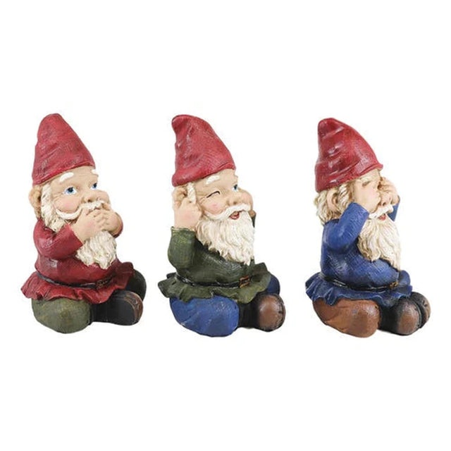 3.5" Gnome Statue Set - See, Hear, Speak No Evil (Set of 3) - Magick Magick.com