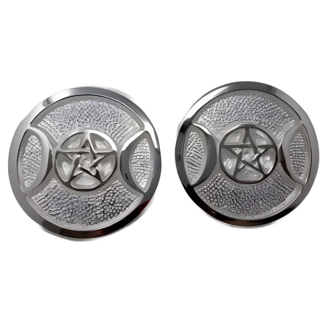 3.5" Silver Plated Brass Triple Moon Pentagram Altar Tile - Magick Magick.com