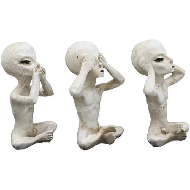 3.75" Alien Statue Set - See, Hear, Speak No Evil (Set of 3) - Magick Magick.com