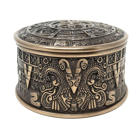 3.75" Aztec Sun Stone Round Trinket Display Box - Magick Magick.com