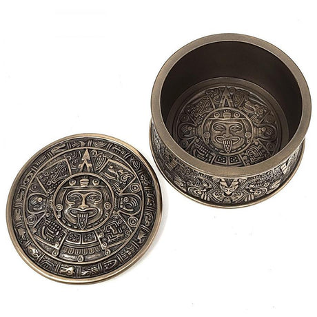 3.75" Aztec Sun Stone Round Trinket Display Box - Magick Magick.com