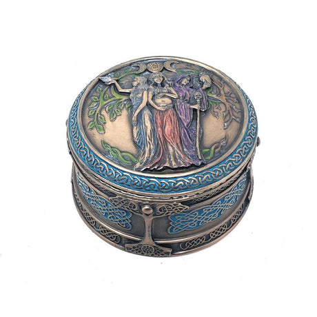 3.75" Celtic Triple Goddess Maiden Mother and Crone Round Trinket Display Box - Magick Magick.com