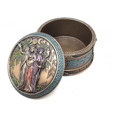 3.75" Celtic Triple Goddess Maiden Mother and Crone Round Trinket Display Box - Magick Magick.com