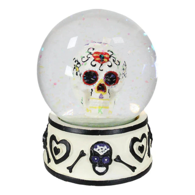 3.75" Day of the Dead Water Globe - White Black - Magick Magick.com