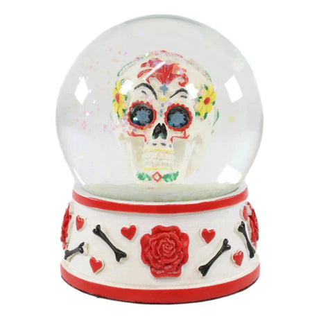 3.75" Day of the Dead Water Globe - White Red - Magick Magick.com