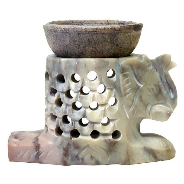 3.75" Elephant Carved Soapstone Oil Aroma Lamp - Magick Magick.com