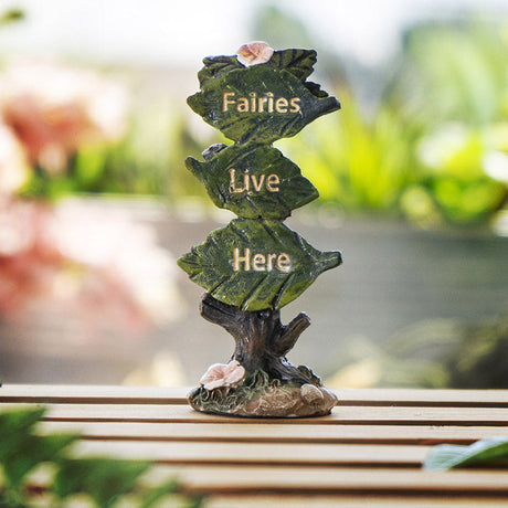 3.75" Fairies Live Here Garden Sign Resin Statue - Magick Magick.com