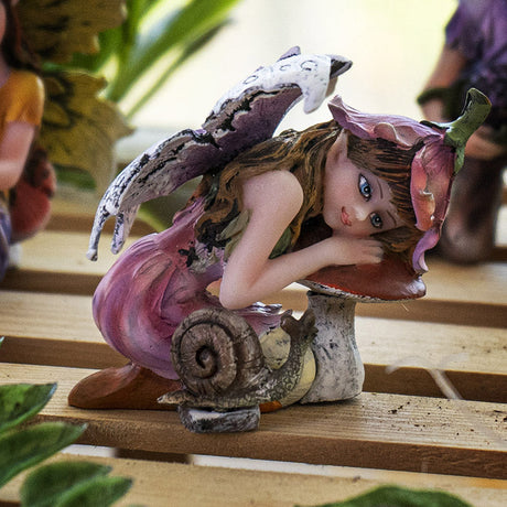 3.75" Fairy Statue - Fairy Leaning on Mushroom with Snail - Magick Magick.com