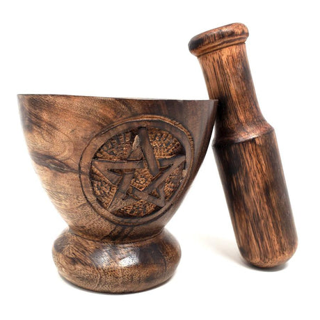 3.75" Wooden Pentagram Mortar and Pestle Set - Magick Magick.com