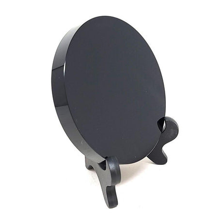 3.9" Black Obsidian Scrying Mirror with Stand - Magick Magick.com