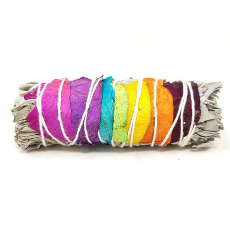 4" 7 Chakra White Sage Smudge Stick (7 Color Rose Petals) - Magick Magick.com