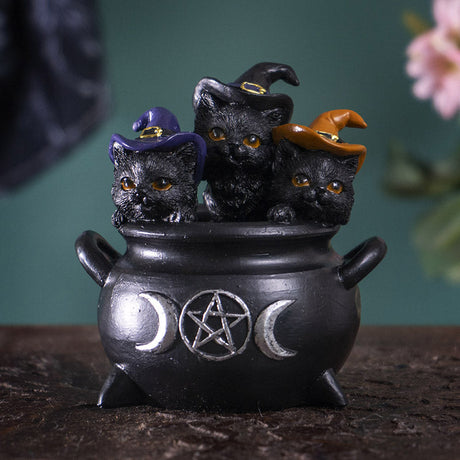 4" Black Kittens in Cauldron Statue - Magick Magick.com