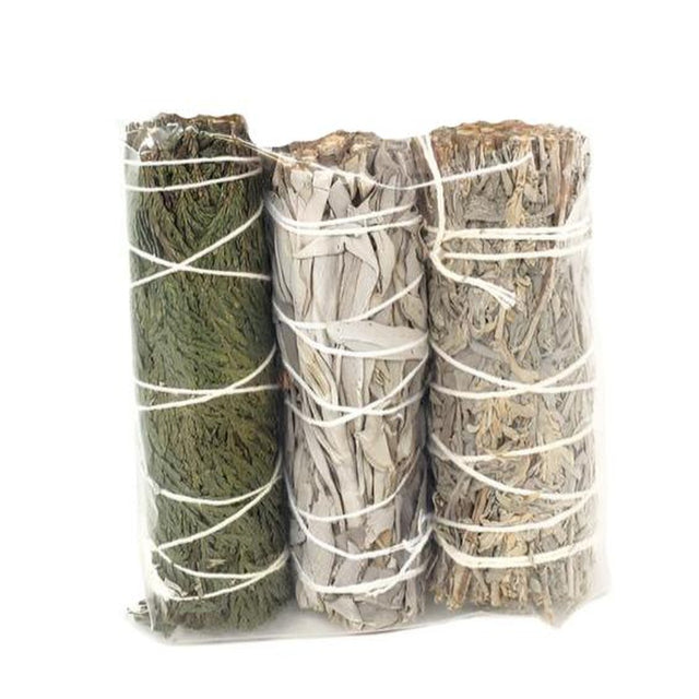 4" Cedar, White & Blue Sage Smudge Stick (3 Pack) - Magick Magick.com