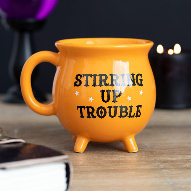 4" Ceramic Cauldron Mug - Stirring Up Trouble Orange - Magick Magick.com