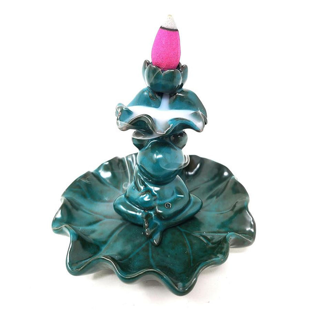 4" Frog & Lily Pad Backflow Cone Incense Burner - Magick Magick.com