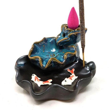 4" Lotus Waterfall Koi Backflow Cone Incense Burner - Magick Magick.com