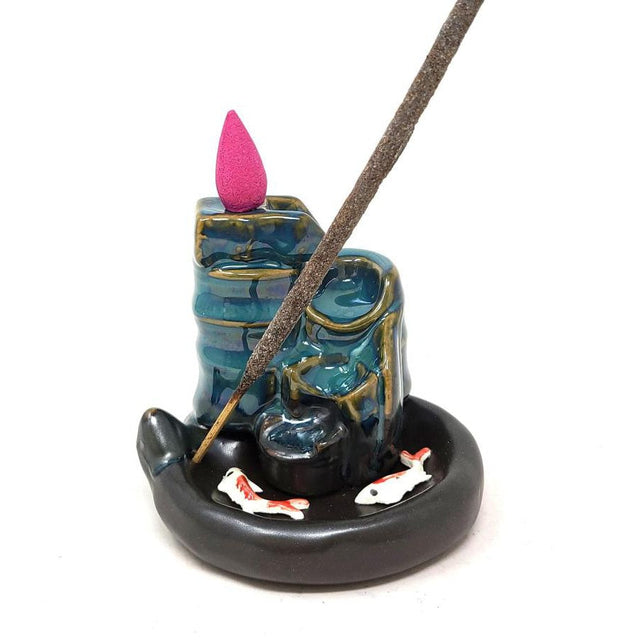 4" Lotus Waterfall Koi Backflow Cone Incense Burner - Magick Magick.com