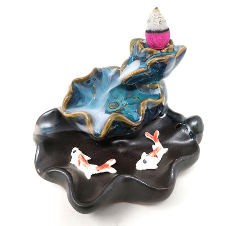 4" Lotus Waterfall Koi Backflow Cone Incense Burner - Magick Magick.com