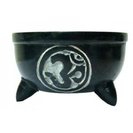 4" Om Carved Charcoal Burner / Smudge Pot - Magick Magick.com